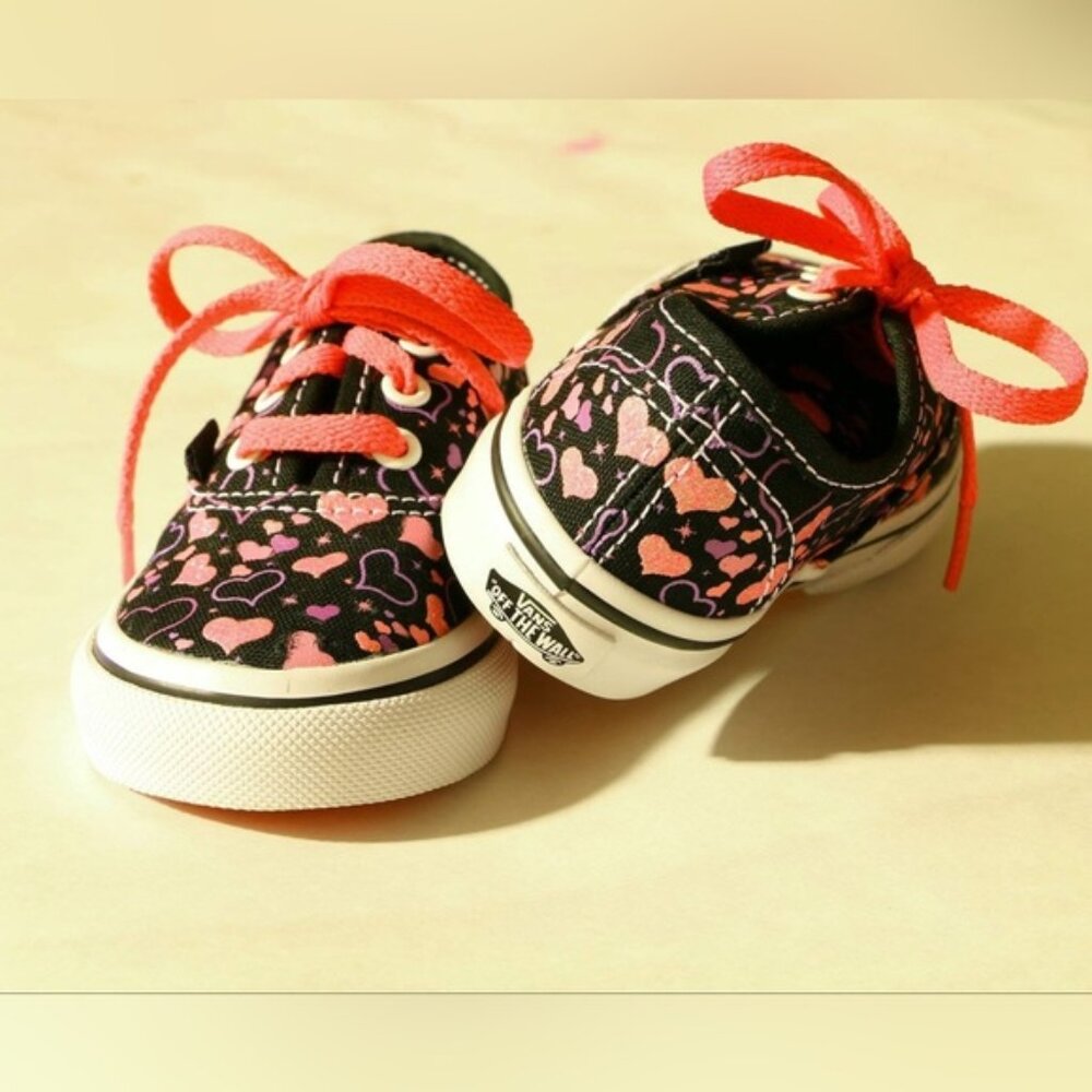 Vans | Black and Pink Heart Shoes | Size 8